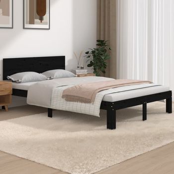 Cama Matrimonial | Cama Para Adultos | Estructura De Cama Madera Maciza Negro 120x190 Cm Cfw470445