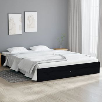 Cama Matrimonial | Cama Para Adultos | Estructura De Cama Doble Pequeña Madera Maciza Negro 120x190 Cm Cfw895305