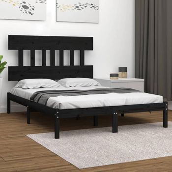 Cama Matrimonial | Cama Para Adultos | Estructura De Cama Madera Maciza King Size Negra 150x200 Cm Cfw851851