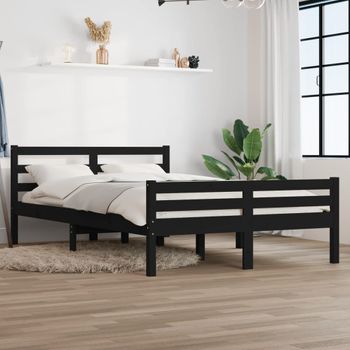 Cama Matrimonial | Cama Para Adultos | Estructura De Cama King Madera Maciza Negro 150x200 Cm Cfw970177