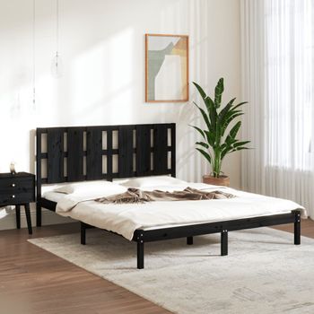 Cama Matrimonial | Cama Para Adultos | Estructura De Cama Madera Maciza King Size Negro 150x200 Cm Cfw731597