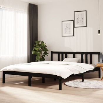 Cama Matrimonial | Cama Para Adultos | Estructura De Cama Madera Maciza Negro Tamaño King 150x200 Cm Cfw102036