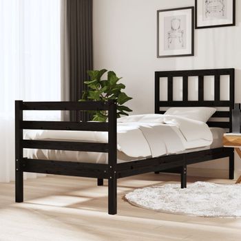 Cama Individual | Cama Para Adultos | Estructura De Cama Madera Maciza Negro 90x200 Cm Cfw342231