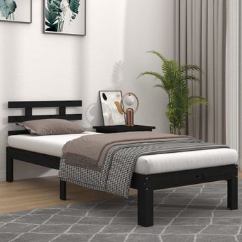 Cama Individual | Cama Para Adultos | Estructura De Cama Madera Maciza Negro 90x200 Cm Cfw477823