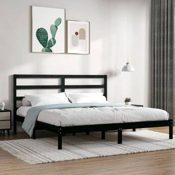 Cama Matrimonial | Cama Para Adultos | Estructura De Cama De Matrimonio Madera Maciza Negro 180x200 Cm Cfw460345