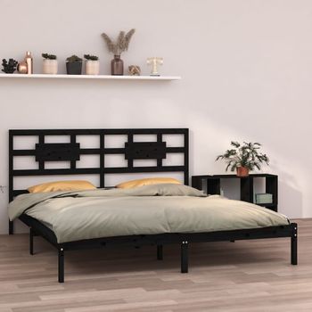 Cama Matrimonial | Cama Para Adultos | Estructura De Cama Madera Maciza Negro Super King 180x200 Cm Cfw418570