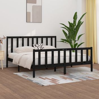 Cama Matrimonial | Cama Para Adultos | Estructura De Cama De Madera Maciza Negra Super King 180x200 Cm Cfw731628