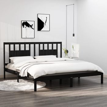 Cama Matrimonial | Cama Para Adultos | Estructura De Cama Madera Maciza Negro 180x200 Cm Cfw751684