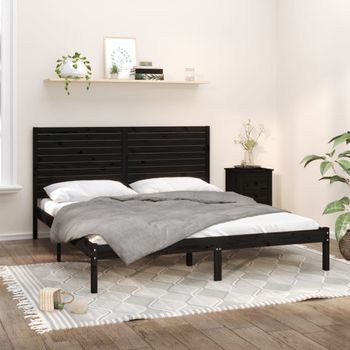 Cama Matrimonial | Cama Para Adultos | Estructura De Cama Madera Maciza Negro Super King 180x200 Cm Cfw327889