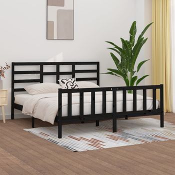 Cama Matrimonial | Cama Para Adultos | Estructura De Cama De Madera Maciza Negra Super King 180x200 Cm Cfw647377