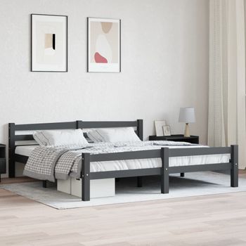 Cama Matrimonial | Cama Para Adultos | Estructura De Cama Madera Maciza Pino Gris Oscuro 180x200 Cm Cfw749367