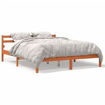 Cama Matrimonial | Cama Para Adultos | Estructura De Cama Madera Maciza Pino Marrón Cera 120x200 Cm Cfw138972