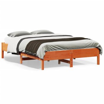 Cama Matrimonial | Cama Para Adultos | Estructura De Cama Madera Maciza Pino Marrón Cera 135x190 Cm Cfw38213