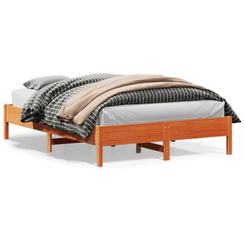 Cama Matrimonial | Cama Para Adultos | Estructura De Cama Madera Maciza Pino Marrón Cera 150x200 Cm Cfw19318