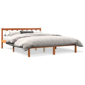 Cama Matrimonial | Cama Para Adultos | Estructura De Cama Madera Maciza Pino Marrón Cera 150x200 Cm Cfw690322