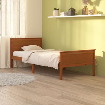 Cama Individual | Cama Para Adultos | Estructura De Cama Madera Maciza Pino Marrón Miel 100x200 Cm Cfw269907