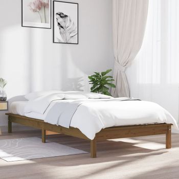 Cama Individual | Cama Para Adultos | Estructura De Cama Madera Maciza Pino Marrón Miel 100x200 Cm Cfw399970