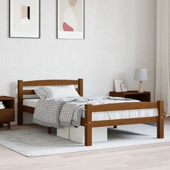 Cama Individual | Cama Para Adultos | Estructura De Cama Madera Maciza Pino Marrón Miel 100x200 Cm Cfw297549