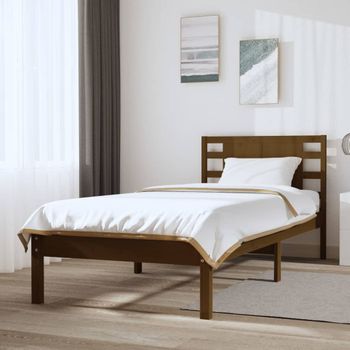 Cama Individual | Cama Para Adultos | Estructura De Cama Madera Maciza Pino Marrón Miel 100x200 Cm Cfw658159