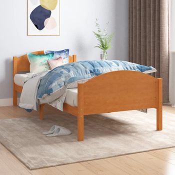 Cama Individual | Cama Para Adultos | Estructura De Cama Madera Maciza Pino Marrón Miel 100x200 Cm Cfw331019