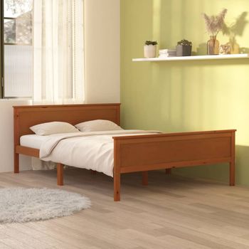 Cama Matrimonial | Cama Para Adultos | Estructura De Cama Madera Maciza Pino Marrón Miel 120x200 Cm Cfw389038