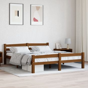 Cama Matrimonial | Cama Para Adultos | Estructura De Cama Madera Maciza Pino Marrón Miel 160x200 Cm Cfw990258