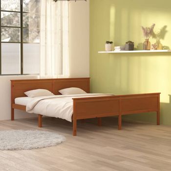 Cama Matrimonial | Cama Para Adultos | Estructura De Cama Madera Maciza Pino Marrón Miel 180x200 Cm Cfw747666