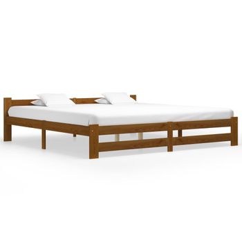 Cama Matrimonial | Cama Para Adultos | Estructura De Cama Madera Maciza Pino Marrón Miel 200x200 Cm Cfw564920