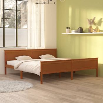 Cama Matrimonial | Cama Para Adultos | Estructura De Cama Madera Maciza Pino Marrón Miel 200x200 Cm Cfw823455