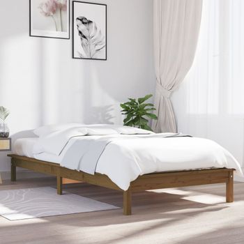 Cama Individual | Cama Para Adultos | Estructura De Cama Madera Maciza Pino Marrón Miel 90x200 Cm Cfw827360