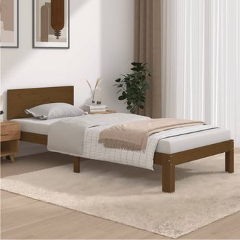 Cama Individual | Cama Para Adultos | Estructura De Cama Madera Maciza Pino Marrón Miel 90x200 Cm Cfw345935