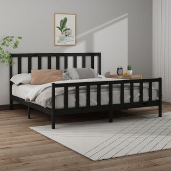 Cama Matrimonial | Cama Para Adultos | Estructura De Cama Madera Maciza De Pino Negro 180x200 Cm Cfw159411