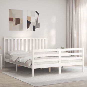 Cama Matrimonial | Cama Para Adultos | Estructura De Cama Matrimonio Con Cabecero Madera Maciza Blanco Cfw744209