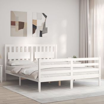 Cama Matrimonial | Cama Para Adultos | Estructura De Cama Matrimonio Con Cabecero Madera Maciza Blanco Cfw466042