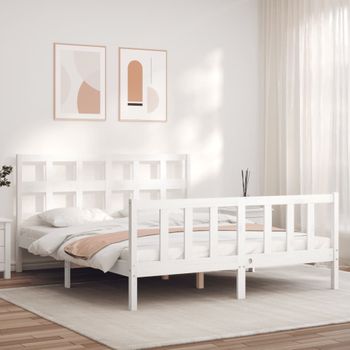 Cama Matrimonial | Cama Para Adultos | Estructura De Cama Matrimonio Con Cabecero Madera Maciza Blanco Cfw670534