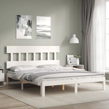 Cama Matrimonial | Cama Para Adultos | Estructura De Cama Matrimonio Con Cabecero Madera Maciza Blanco Cfw864902