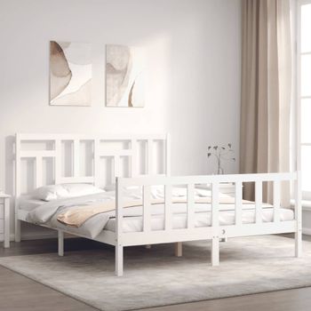 Cama Matrimonial | Cama Para Adultos | Estructura De Cama Matrimonio Con Cabecero Madera Maciza Blanco Cfw961485