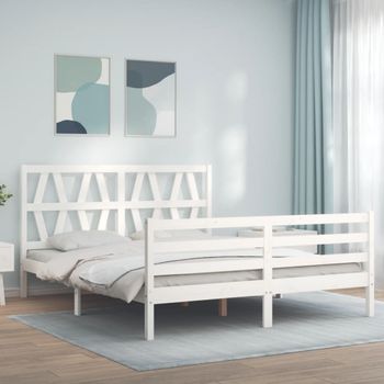 Cama Matrimonial | Cama Para Adultos | Estructura De Cama Matrimonio Con Cabecero Madera Maciza Blanco Cfw809327