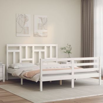 Cama Matrimonial | Cama Para Adultos | Estructura De Cama Matrimonio Con Cabecero Madera Maciza Blanco Cfw583851