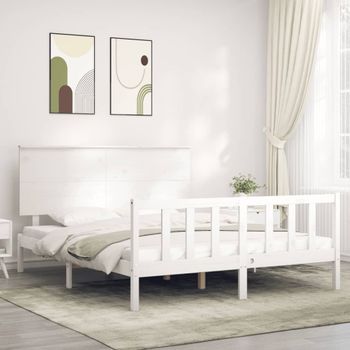 Cama Matrimonial | Cama Para Adultos | Estructura De Cama Matrimonio Con Cabecero Madera Maciza Blanco Cfw866996