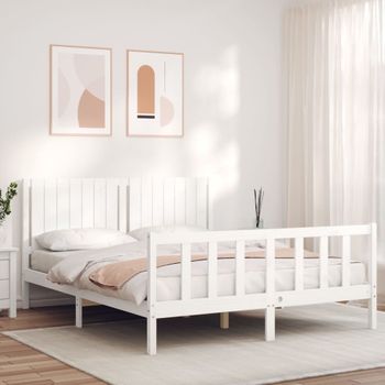 Cama Matrimonial | Cama Para Adultos | Estructura De Cama Matrimonio Con Cabecero Madera Maciza Blanco Cfw110910