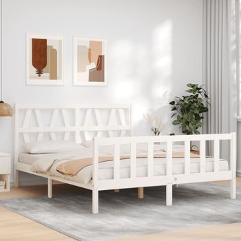 Cama Matrimonial | Cama Para Adultos | Estructura De Cama Matrimonio Con Cabecero Madera Maciza Blanco Cfw174085