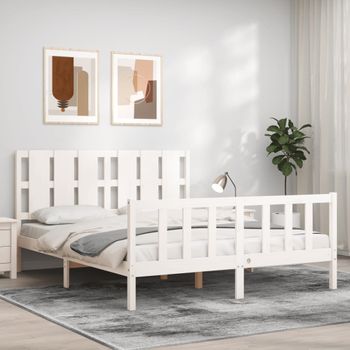 Cama Matrimonial | Cama Para Adultos | Estructura De Cama Matrimonio Con Cabecero Madera Maciza Blanco Cfw289837