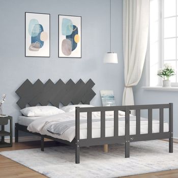 Cama Matrimonial | Cama Para Adultos | Estructura De Cama Matrimonio Con Cabecero Madera Maciza Gris Cfw799023