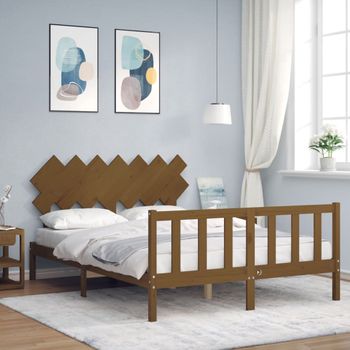 Cama Matrimonial | Cama Para Adultos | Estructura De Cama Matrimonio Con Cabecero Madera Marrón Miel Cfw315355