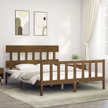 Cama Matrimonial | Cama Para Adultos | Estructura De Cama Matrimonio Con Cabecero Madera Marrón Miel Cfw122530