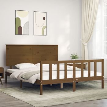 Cama Matrimonial | Cama Para Adultos | Estructura De Cama Matrimonio Con Cabecero Madera Marrón Miel Cfw134150