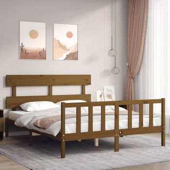 Cama Matrimonial | Cama Para Adultos | Estructura De Cama Matrimonio Con Cabecero Madera Marrón Miel Cfw228660