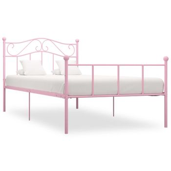 Cama Individual | Cama Para Adultos | Estructura De Cama Metal Rosa 100x200 Cm Cfw930614