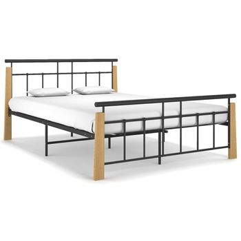 Cama Matrimonial | Cama Para Adultos | Estructura De Cama Metal Y Madera Maciza De Roble 140x200 Cm Cfw918666